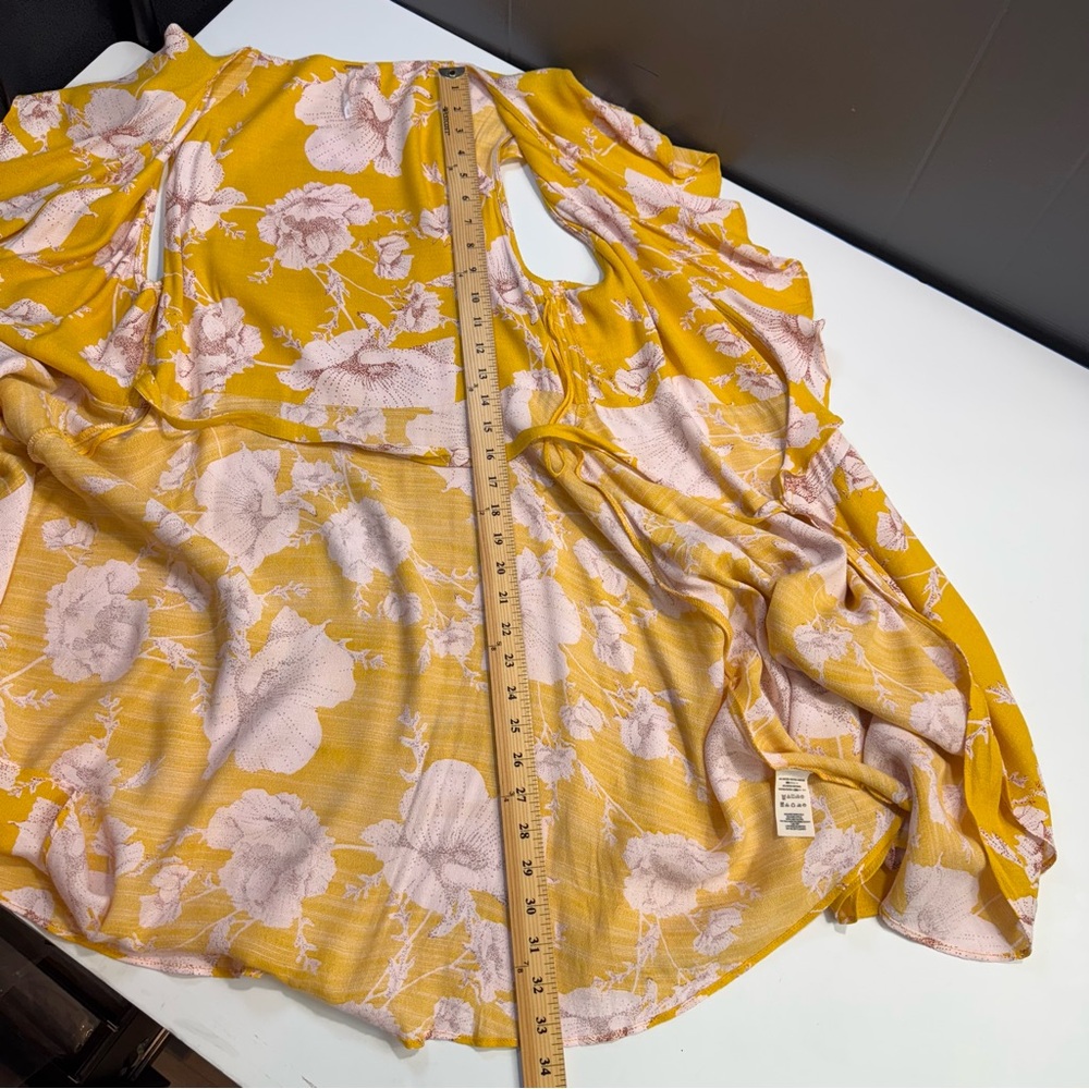 Free People French Quarter Wrap Mini Dress Yellow Pink Floral Size Large - Picture 14 of 15